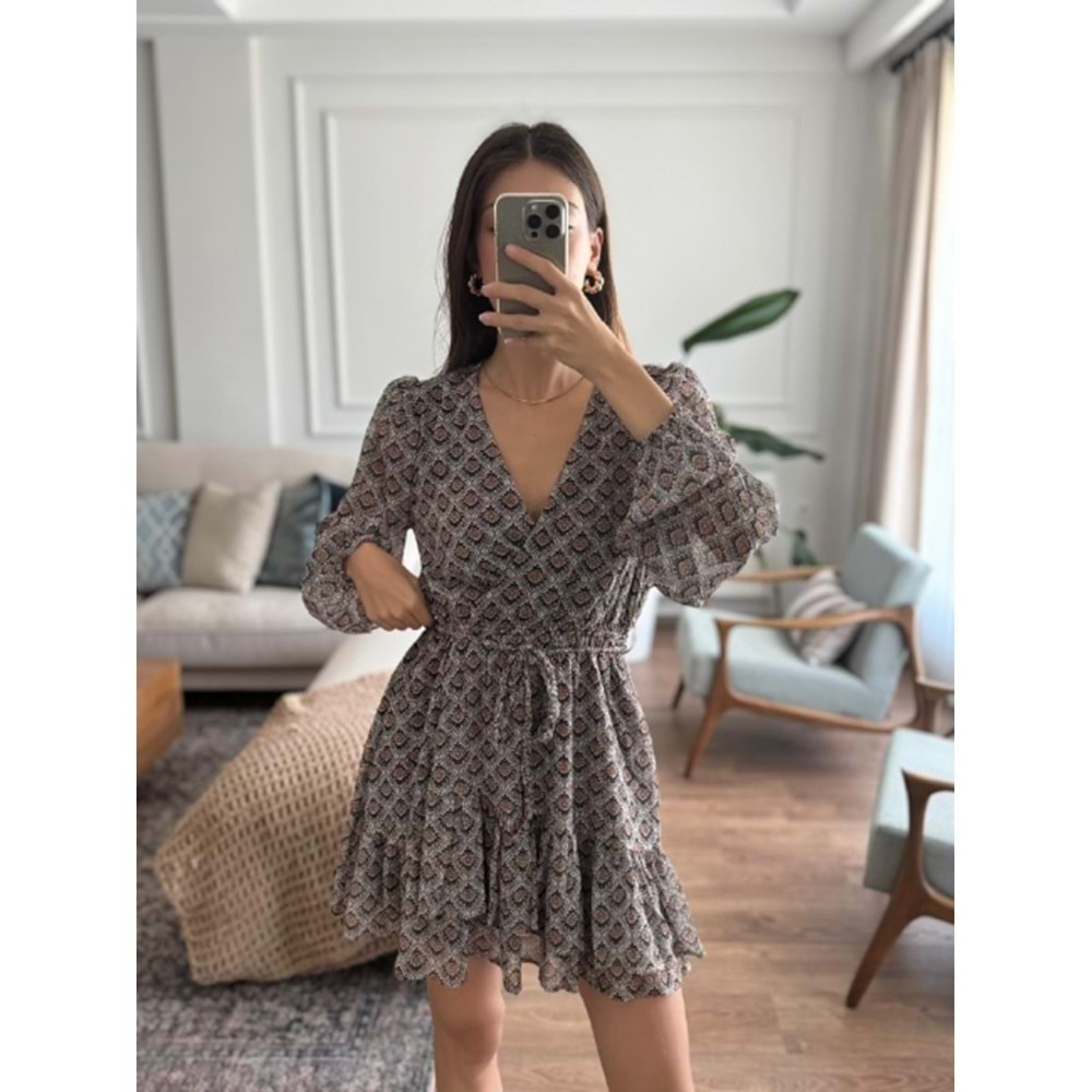 ELBİSE 0868 - QATRE - 25KEL0868 - KAHVE - L