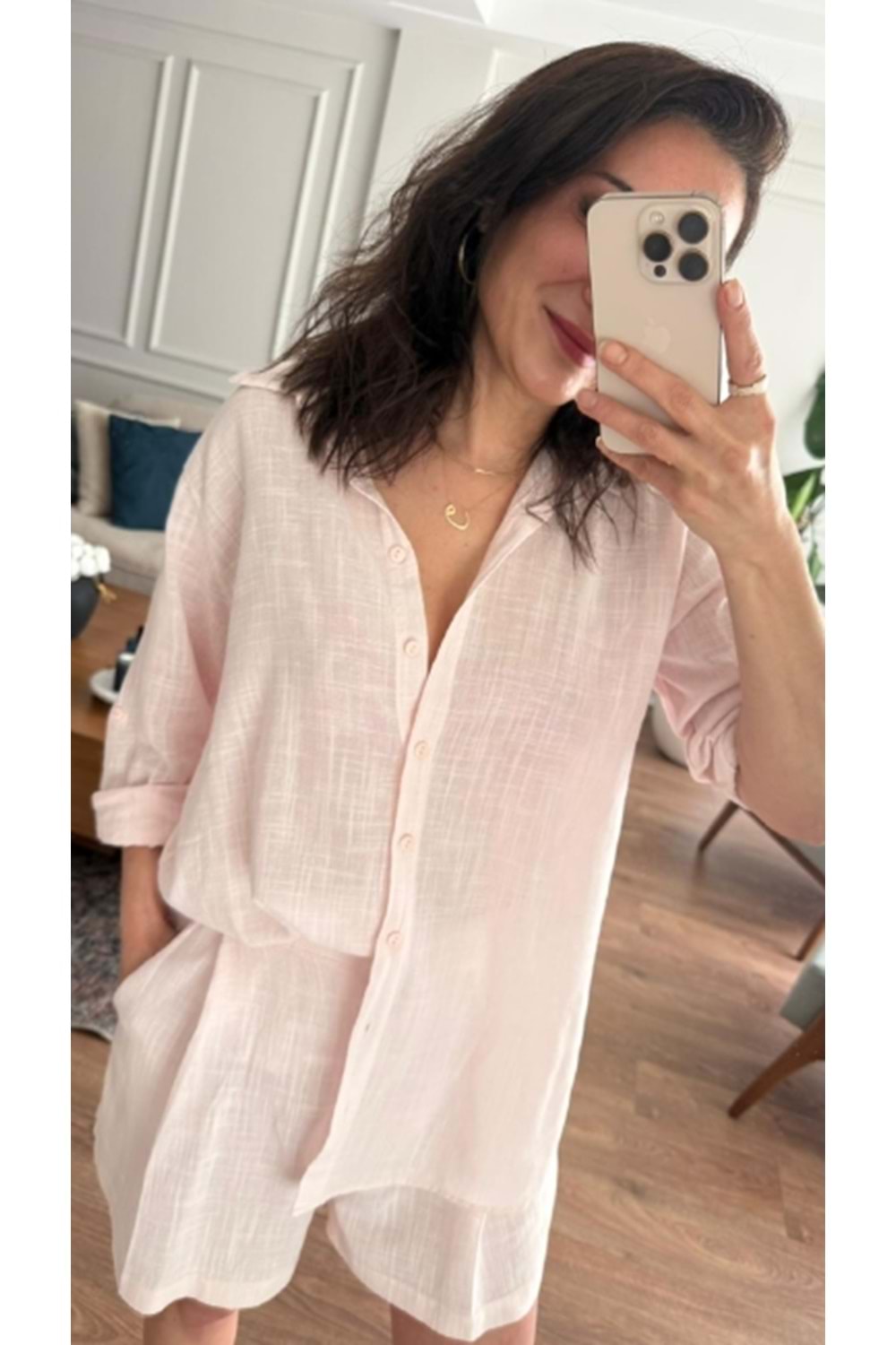GÖMLEK 6102 - QATRE - 26YGM6102 - PEMBE