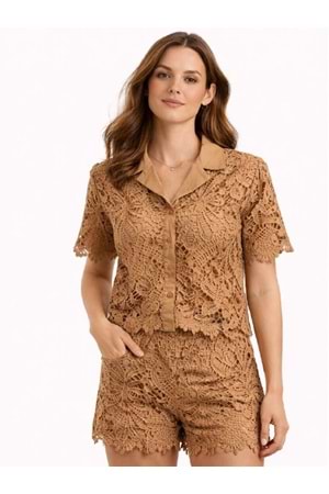 GÖMLEK 9404 - QATRE - 26YGM9404 - KAHVE