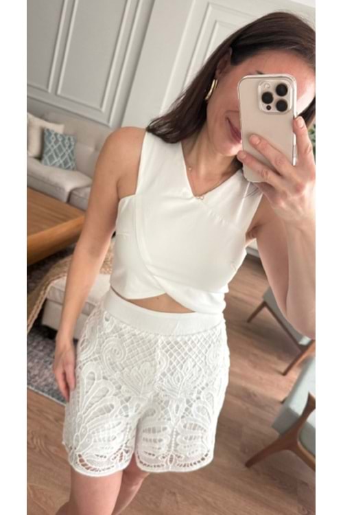 ŞORT 9404 - QATRE - 26YŞRT9404 - BEYAZ